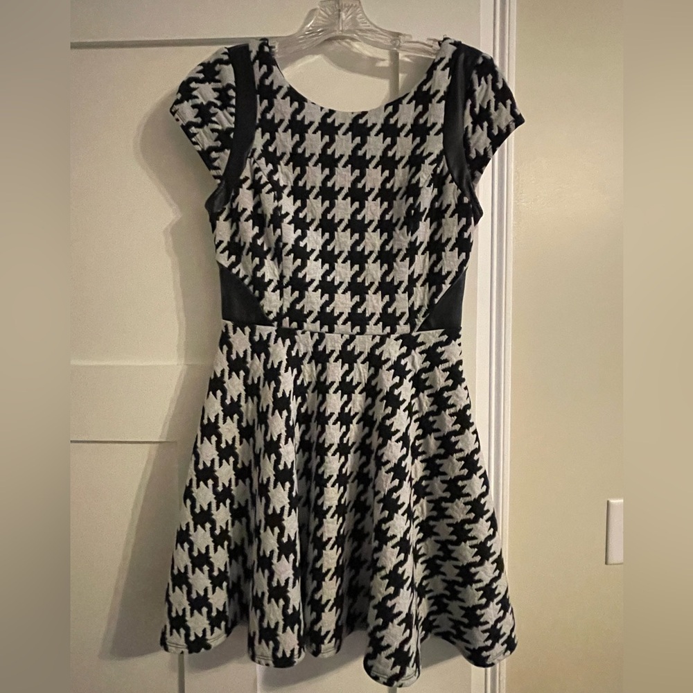 City Chic Black and White Houndstooth Mini Dress
